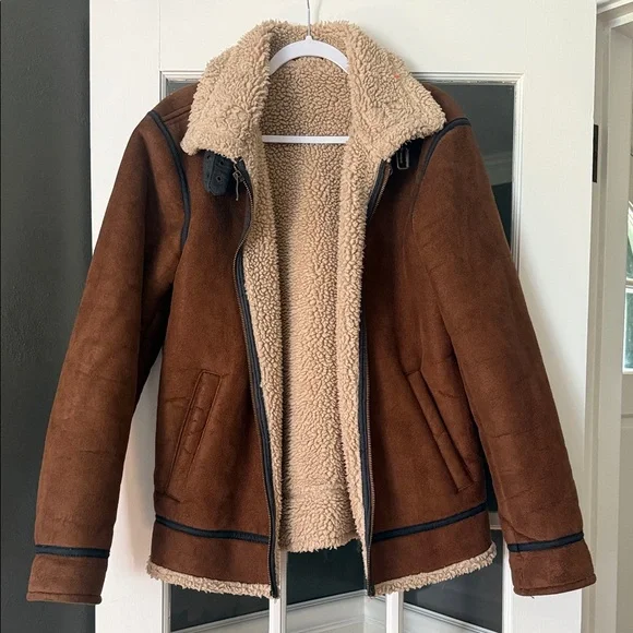 Guess Brown Shearling Jacket - Picture 1 of 11